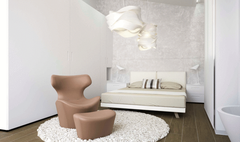 Dormitorio principal con techo abuhardillado. Proyecto Forma Interiorismo